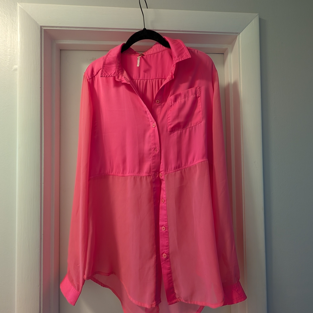 Free People Hot Pink Sheer Blouse